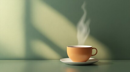 Sticker - A warm cup of tea emits gentle steam, creating a calming atmosphere in a sunlit corner of a cozy indoor space. Generative AI