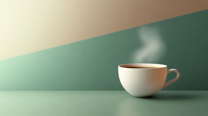 Poster - A soothing cup of tea emits gently curving steam as it sits on a serene, minimalist surface in soft light. Generative AI
