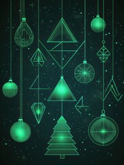 Poster - Glowing lines form elegant silhouettes of Christmas trees and ornaments against a dark background, creating a festive atmosphere. Generative AI