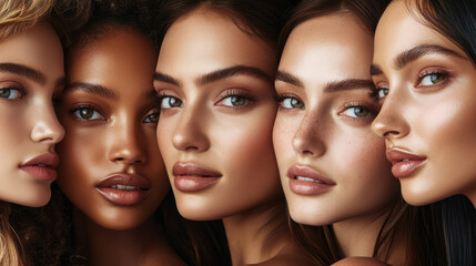 Canvas Print - A close-up of five diverse women showcasing beauty and skin tones.