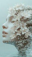 Wall Mural - Floral Portrait: A Dreamlike Vision of Beauty and Nature