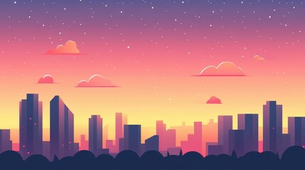 A vibrant skyline with red lights and playful clouds, ideal for anyone who loves the charm of city life.