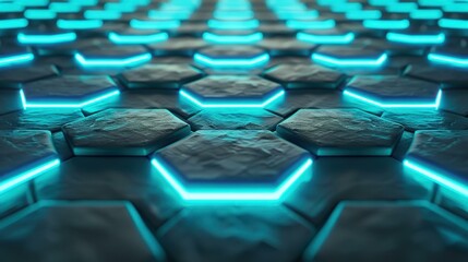 Poster - Experience a sleek hexagonal pattern that glows with striking neon blue, enhancing the modern tech vibe.