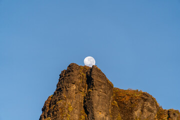 Wall Mural - Sky in the morning and full moon on the mountain
