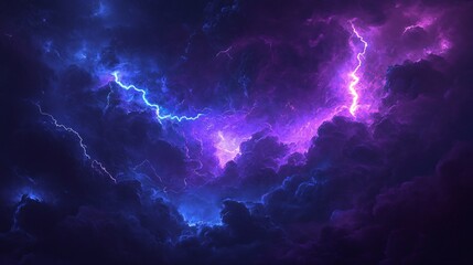 A dramatic, abstract interpretation of a stormy night sky with streaks of lightning in vibrant blue and purple hues.
