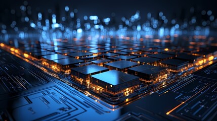 Digital technology blue and black chip poster web page background