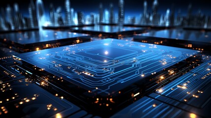 Digital technology blue and black chip poster web page background