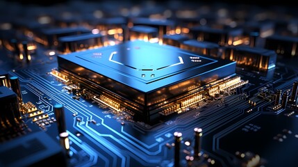 Digital technology blue and black chip poster web page background