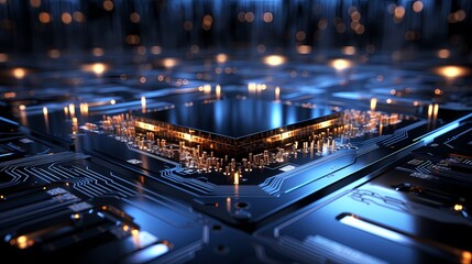 Digital technology blue and black chip poster web page background