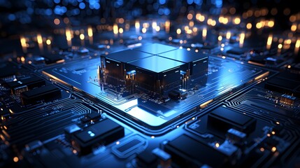 Digital technology blue and black chip poster web page background