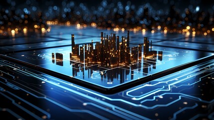 Digital technology blue and black chip poster web page background