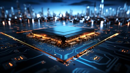 Digital technology blue and black chip poster web page background