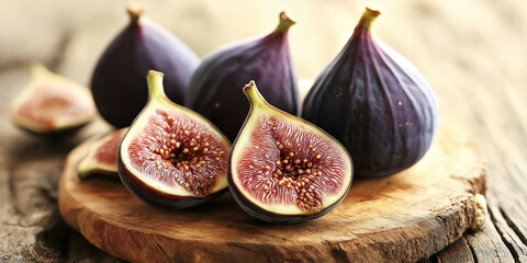 Aufkleber - Fresh figs lying on a wooden cutting board