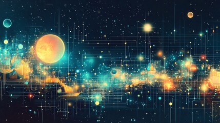 Abstract background with bright lines and lights.