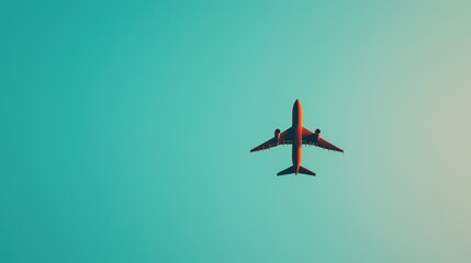 airplane flying against a gradient blue sky, perfect for travel and aviation themes.