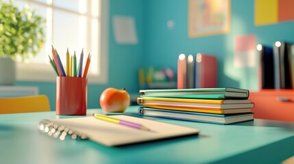 Wall Mural - Classroom Desk with Supplies