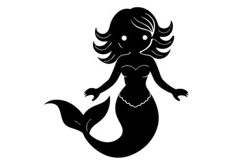 Cute mermaid | isolated vector silhouette illustration on white background