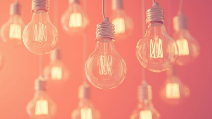 Glowing Light Bulbs against a Coral Background