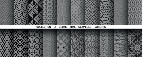 Wall Mural - Geometric set of seamless black and gray patterns. Simple vector graphics