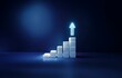 © joeycheung - White blocks ascending to a glowing arrow on a dark blue background.