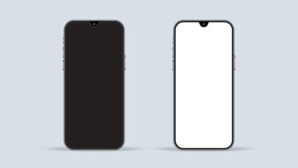 Poster - smartphone flat vector design with blank interface, black and white screen, and shadow effect