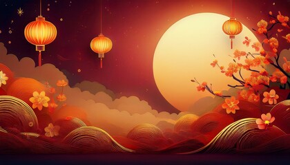 Happy chinese lunar new year, with flowers lucky on red background