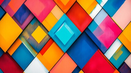 Wall Mural - Abstract colorful geometric pattern of square shapes with vibrant colors.