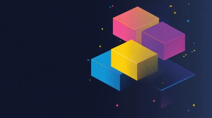 Wall Mural - abstract geometric shapes in vibrant colors on a dark background, suggesting innovation.