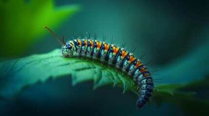 Poster - Colorful Caterpillar on Leaf in Nature