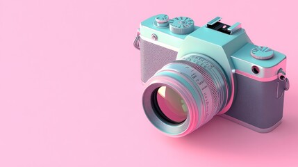 A stylized camera on a pink background, showcasing photography as an art form.