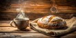 © Triple P - A steaming mug of coffee and a fresh loaf of bread, a simple yet comforting moment on a rustic wooden table.
