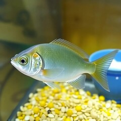 A solitary fish swims gracefully in an aquarium. 