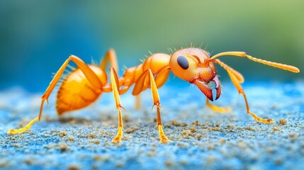 Poster - Close-Up of Vibrant Orange Ant on Surface