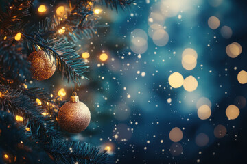 Sticker - Christmas tree adorned with golden background balls and glowing lights, creating a festive and welcoming ambiance.