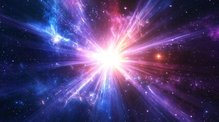 Wall Mural - Abstract cosmic background with glowing rays, stars and nebula.
