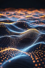 Poster - A vibrant, abstract representation of flowing waves and luminous data points, conveying a sense of dynamic movement and energy.
