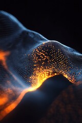 Poster - A vibrant, abstract representation of digital waves illuminated by glowing particles, showcasing a combination of light and texture.