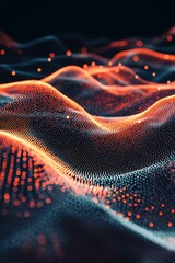 Poster - A colorful abstract representation of flowing waves, illuminated by glowing dots, creating a dynamic digital landscape.