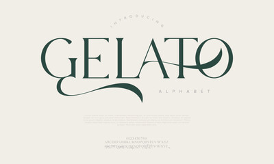 Poster - Gelato typography beauty fashion elegant minimalist serif italic fonts decorative wedding vintage retro logos. Minimal luxury font alphabet logo. Vector illustration
