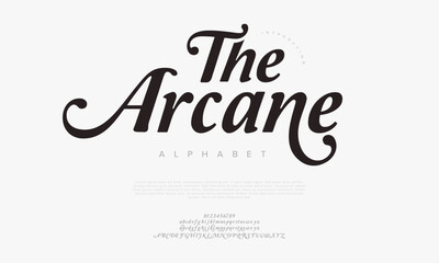 Poster - Arcane typography beauty fashion elegant minimalist serif italic fonts decorative wedding vintage retro logos. Minimal luxury font alphabet logo. Vector illustration