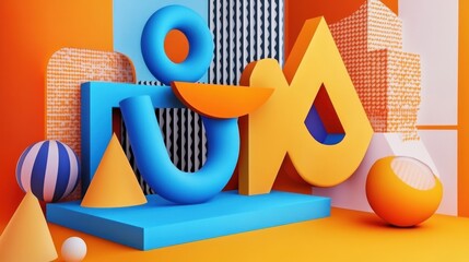Wall Mural - a vibrant arrangement of geometric shapes and forms in bold colors on a stylized backdrop.