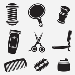 set of barbershop icons good for logo, sign, symbol, silhouette design, elemen design, etc