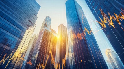 Poster - Urban Skyline with Graph Overlay at Sunset