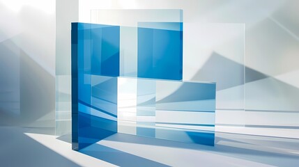 Wall Mural - Digital technology abstract geometric blue and white glass box poster PPT background