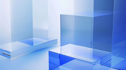Wall Mural - Digital technology abstract geometric blue and white glass box poster PPT background