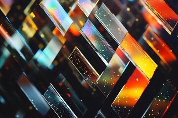 Aufkleber - Abstract pattern of iridescent glass rectangles with a sparkle effect.