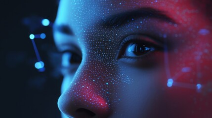 Poster - A cutting-edge AI facial recognition system scanning and analyzing facial features in real-time, providing seamless identity verification and personalized services with advanced accuracy.