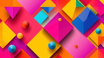 Poster - A vivid arrangement of geometric shapes blends bright colors, forming an energetic and captivating artistic display