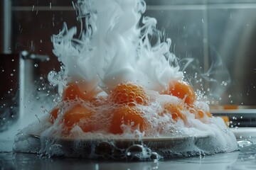 Portray the essence of experimental cooking through a photorealistic lens