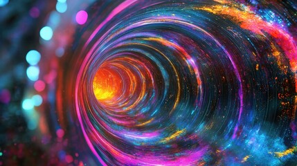 Leinwandbilder - A dynamic and colorful 3D illustration showcasing an abstract flight in a retro neon hyper warp space tunnel.